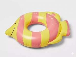 Sun Squad Fish Inflatable Swim Tube, 45" Long - Yellow & Pink Striped